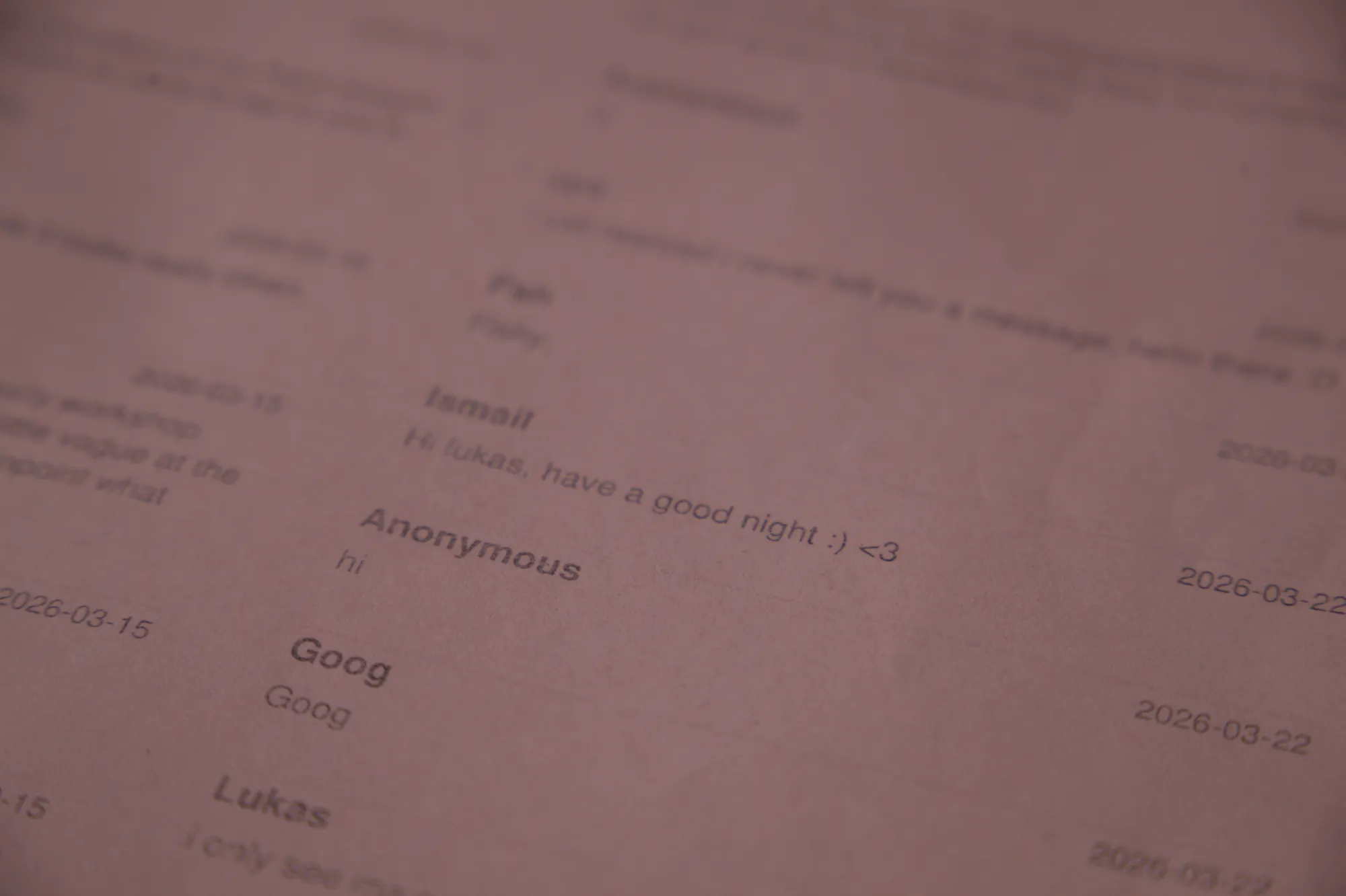 Closeup of a printed message